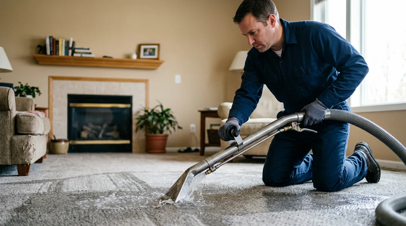 Water damage restoration technician working near Saratoga, IN